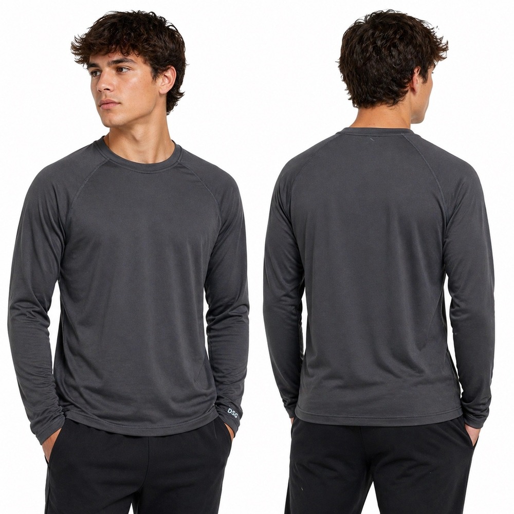 DSG Mens Long Sleeve Performance Shirt Gray Athletic Training Top Raglan Tee